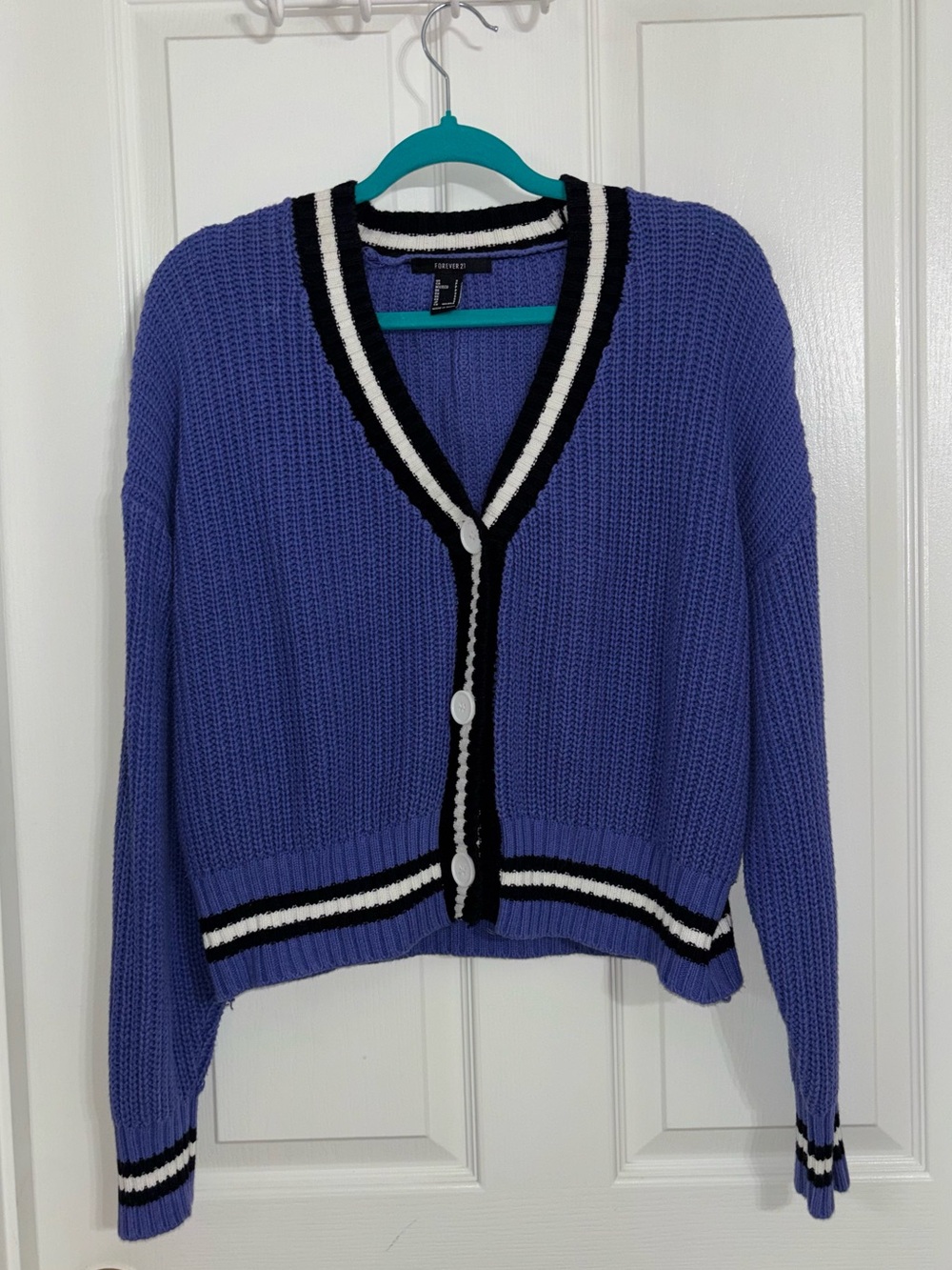 Forever 21 Lavender Buttoned V-Neck Cardigan with Black & White Trim